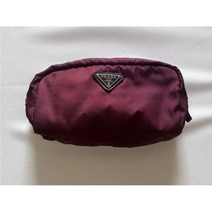 PRADA 1N0350 TESSUTO COSMETIC POUCH IN MAROON/BURGUNDY WITH AUTHENTICITY CARD